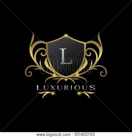 Golden Letter L Luxurious Shield Logo, Vector Design Concept For Luxuries Business, Hotel, Wedding S