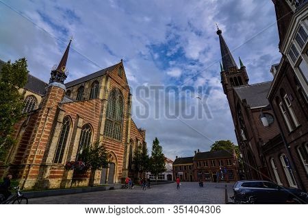 Goes, The Netherlands, August 2019. The Square Where We Find The Two Large Churches: Kerk Singelstra