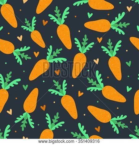 Cute Carrot Vector Pattern On Blue Background