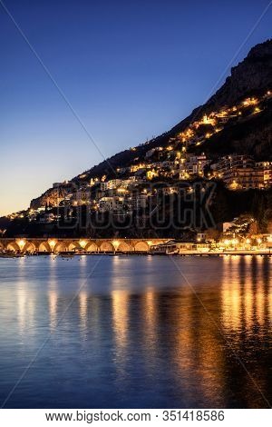 View of a Amalfi town at sunset, Italy