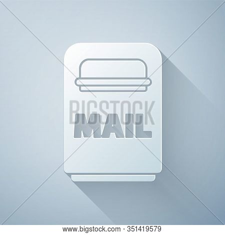 Paper Cut Mail Box Icon Isolated On Grey Background. Mailbox Icon. Mail Postbox On Pole With Flag. P
