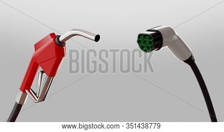 Diesel Versus Electric. Gas Or Electric Station. 3d Rendering