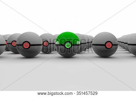 3d Illustration Of Balls With Power Button