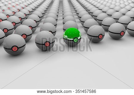 3d Illustration Of Balls With Power Button