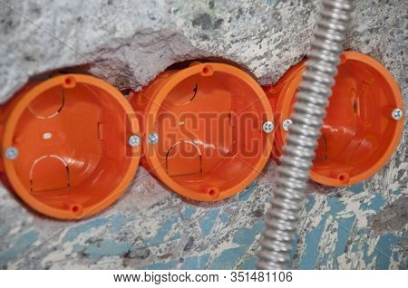 Electronics. Outlet Wiring On Wall. Laying Of Wires. Prepare Plasitc Trays For Layed Installation Of