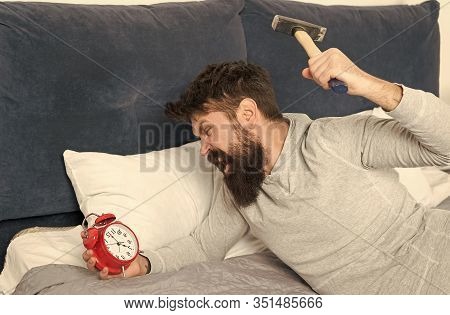 Catch Up On Missed Sleep During Weekend. Morning Awakening. Stages Of Sleep. Man Awake Unhappy With 