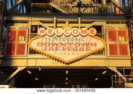 Las Vegas - Dec 26, 2015: Welcome To Fabulous Downtown Las Vegas Sign In Fremont East District On Fr