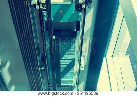 Blurred Images See From Inside The Lift Are Moving.