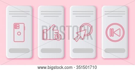 Set Line Smartphone, Mobile Phone, Hand Like, Arrow Cursor And Rewind. White Rectangle Button. Vecto