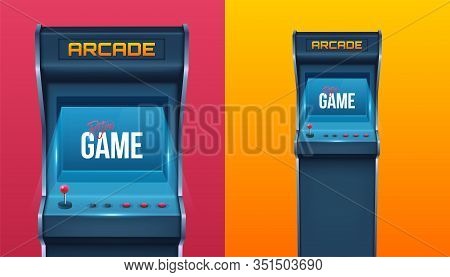 Creative Vector Illustration Of Arcade Game Machine Isolated On Background. Art Design Retro Video G