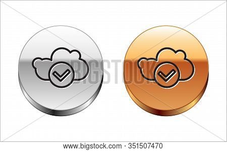 Black Line Cloud With Check Mark Icon Isolated On White Background. Cloud Storage Data Protection. C