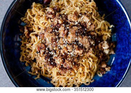 Plant-based Recipes, Sticky Ginger Noodles With Garlic Vegan Mince And Sesame Seeds