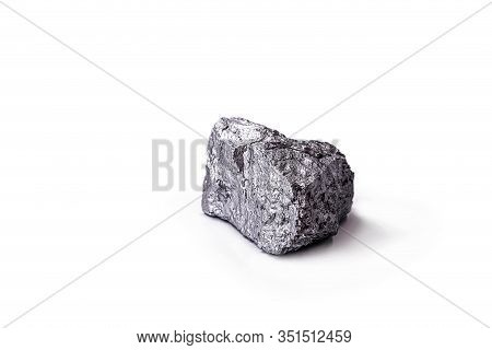 Big Big Silver Nugget On Black Background. Raw Silver Stone, Silver Nugget Native To Liberia, Isolat