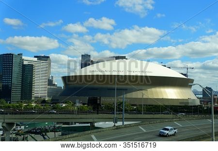 New Orleans, Louisiana, U.s.a - February 4, 2020 - The View Of Superdome On Sugar Bowl Drive