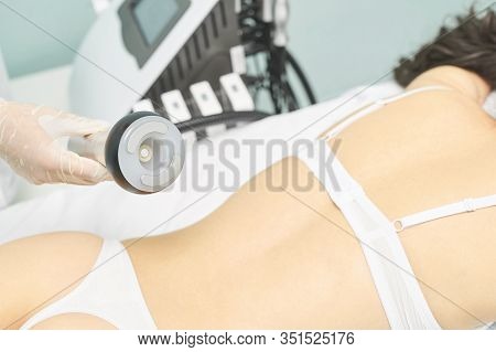 Vacuum Massage Device. Anti Cellulite Body Correction Treatment. Loss Weight Apparatus. Woman And Do