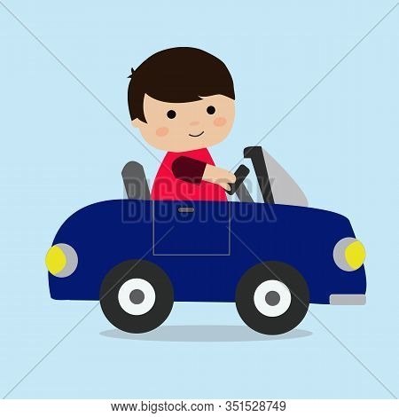 Cartoon Cute Boy Driving A Car Vector