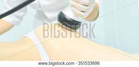 Vacuum Massage Device. Anti Cellulite Body Correction Treatment. Loss Weight Apparatus. Woman And Do