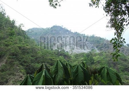View Of Mountain Blue Sky And Green Leafs From Long Distance