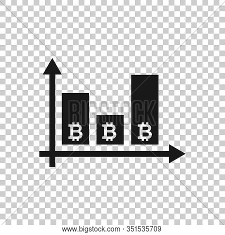 Bitcoin Growth Icon In Flat Style. Blockchain Vector Illustration On White Isolated Background. Cryp