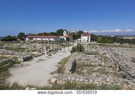 Sevastopol, Crimea, Russia - July 26, 2019: View Of The Ruins Of The Ancient City Of Chersonesus In 