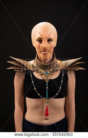 Fantastic Reptilian Girl. Creative Make Up Like Alien Or Superhero Movie.