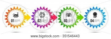 Change Clothes, Scuba Diving And Success Icons Simple Set. Timeline Steps Infographic. Laureate Meda