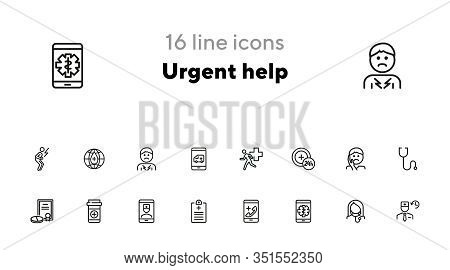 Urgent Help Line Icon Set. Patient, Pills, Prescription. Healthcare Concept. Can Be Used For Topics 