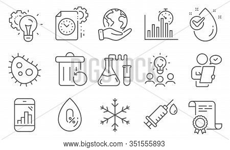 Set Of Science Icons, Such As No Alcohol, Snowflake. Diploma, Ideas, Save Planet. Water Drop, Graph 