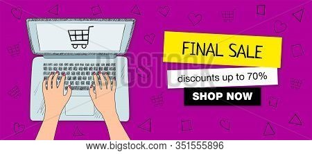 Hand Drawn Clip Art For Web Banner Graphic Design. Final Sale Template With Place For Your Text. Car