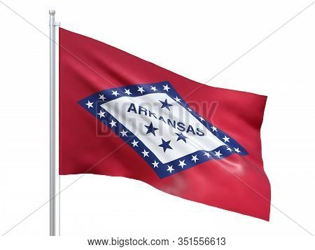Arkansas (u.s. State) Flag Waving On White Background, Close Up, Isolated. 3d Render