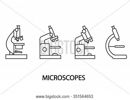 Different Types Microscopes Vector Line Icon. Concept For Website And Printed Materials