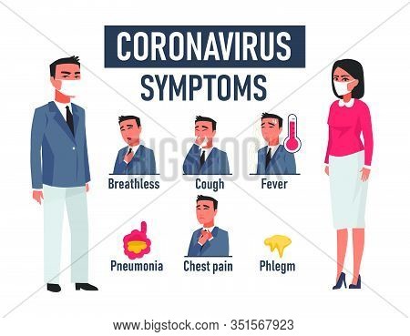 Listed Symptoms Of Newest Coronavirus Illness Vector Illustration. Breathless, Cough, Fever, Pneumon