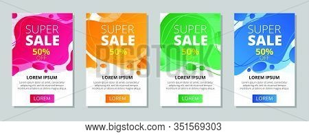 Abstract Super Sale Banners With Lettering Set Vector Illustration. Fifty Percent Off Text Flat Styl