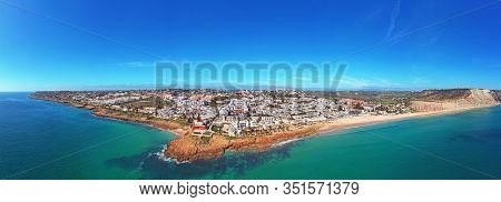 Aerial panorama from the village Luz in the Algarve Portugal