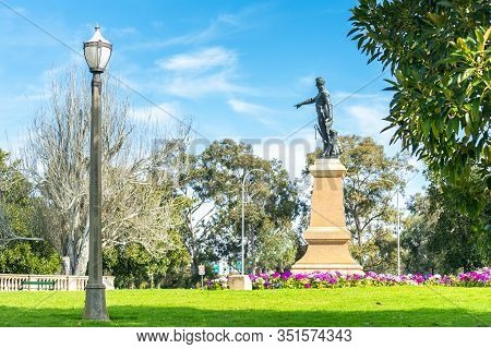 North Adelaide, South Australia - August 4, 2019: Colonel William Light Statue Pointing To The City 