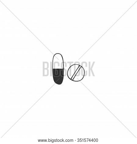 Vector Hand Drawn Icon, Isolated Object. Tablets, Medicines.