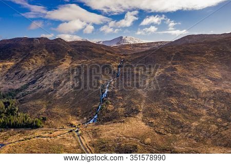 Aerial View Of The Glenthornan Waterfall By Dunlewey Or Dunlewy In County Donegal, Ireland