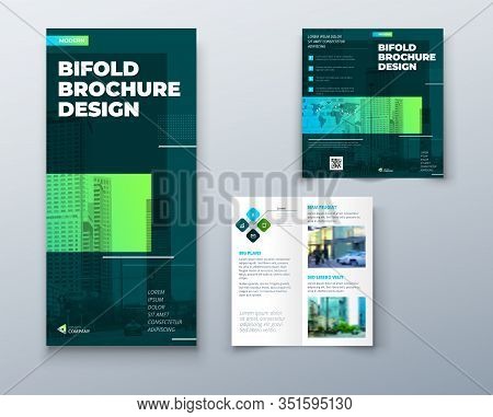 Bi Fold Brochure Design With Square Shapes, Corporate Business Template For Bifold Flyer. Creative C