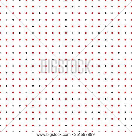Red, Gray And Black Polka Dot On White Backgound. Small Dots. Vector Seamless Pattern