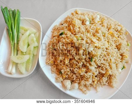 Top View Thai Fried Rice With Clab Meat On Table