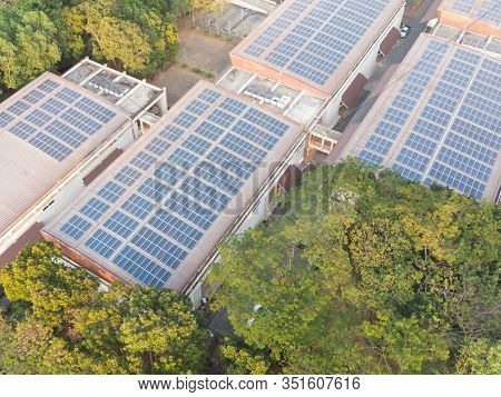 Aerial View Photo Of Solar Panels.solar Panels Absorb Sunlight To Generate Electricity. Solar Power 