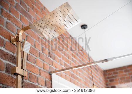 Watering Can For Modern Shower System For Bathroom In Loft Style, Brick Walls