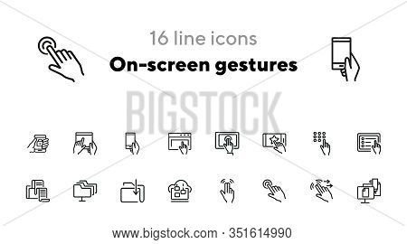 On-screen Gestures Line Icon Set. Double Tap, Swipe, Hand. Modern Technology Concept. Can Be Used Fo