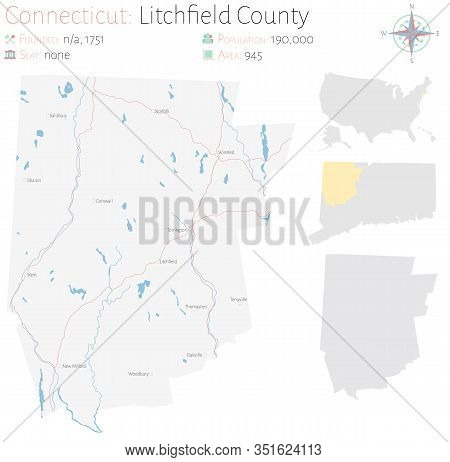 Large And Detailed Map Of Litchfield County In Connecticut, Usa.
