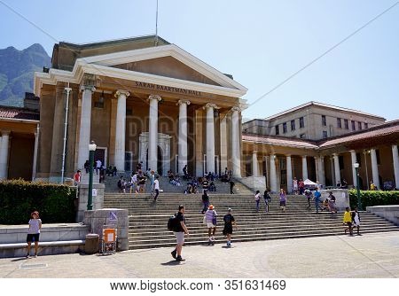 Cape Town, South Africa - 19 February 2020 : Students Sit On The Iconic Steps Of University Of Cape 