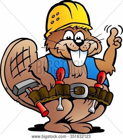 Vector Cartoon Illustration Of A Working Handyman Beaver