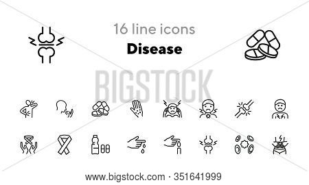 Disease Line Icon Set. Set Of Line Icons On White Background. Health Care Concept. Band, Bone Break,