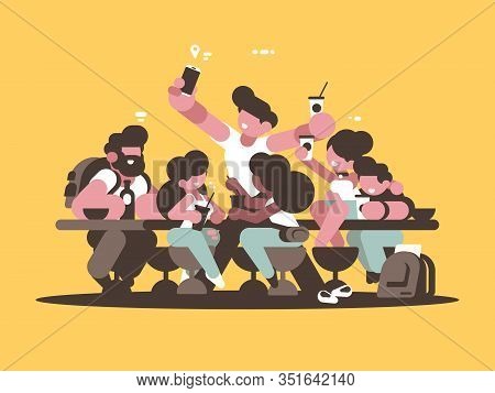 Group Of Happy Friends Guys Girls Relaxing