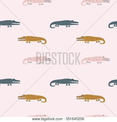 Cute Scandinavian Style Seamless Pattern With Crokedile, Funny Print For Boys And Girls, Nursery Ill