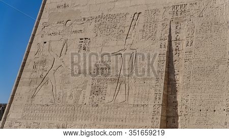 Temple Of Medinet Habu. Egypt, Luxor. The Mortuary Temple Of Ramesses Iii At Medinet Habu Is An Impo